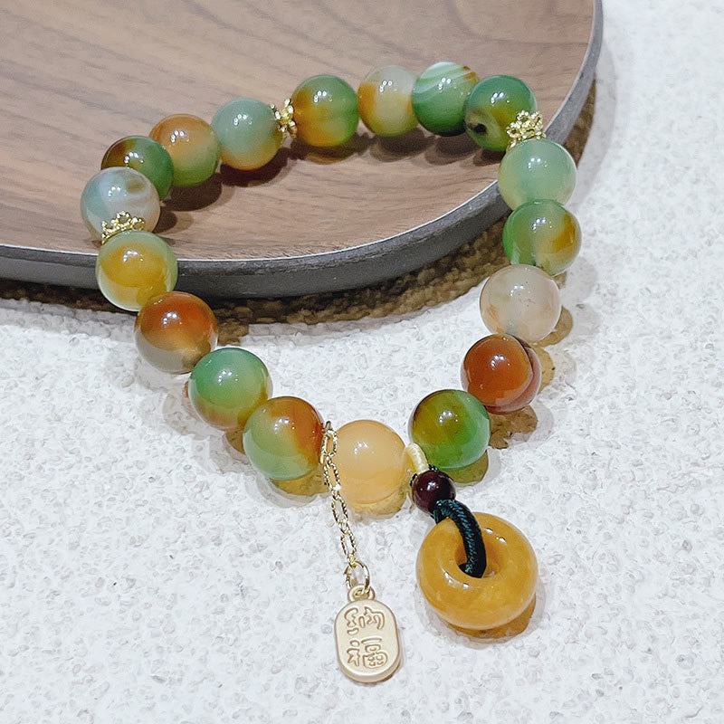 Buddha Stones "May Balance and Safety Be With You"Peacock Agate Bracelet Includes Gift Message Card