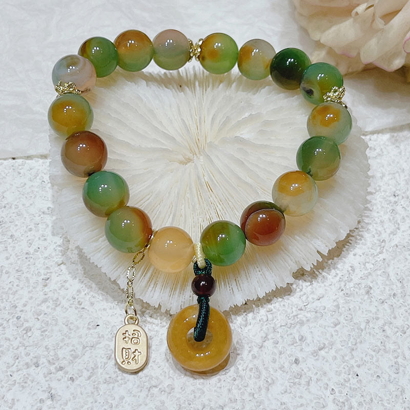 Buddha Stones "May Balance and Safety Be With You"Peacock Agate Bracelet Includes Gift Message Card