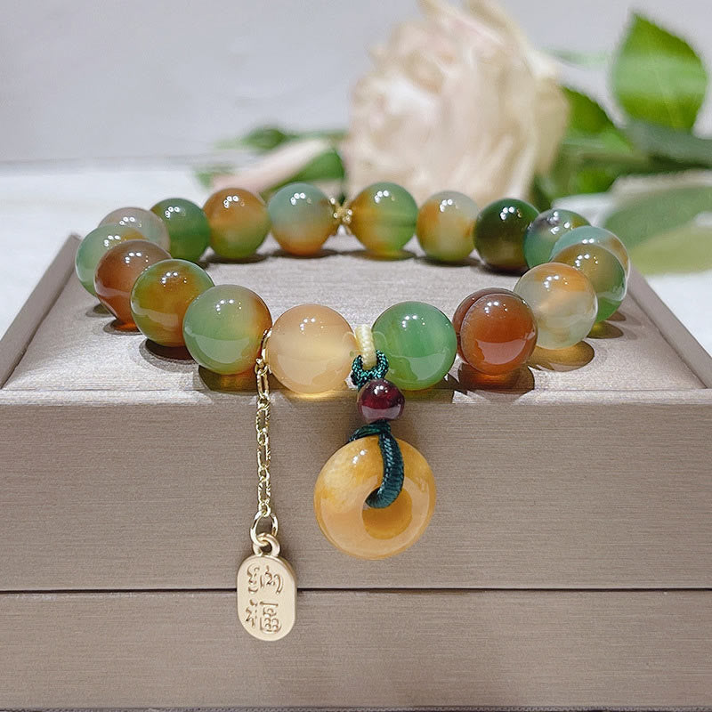 Buddha Stones "May Balance and Safety Be With You"Peacock Agate Bracelet Includes Gift Message Card