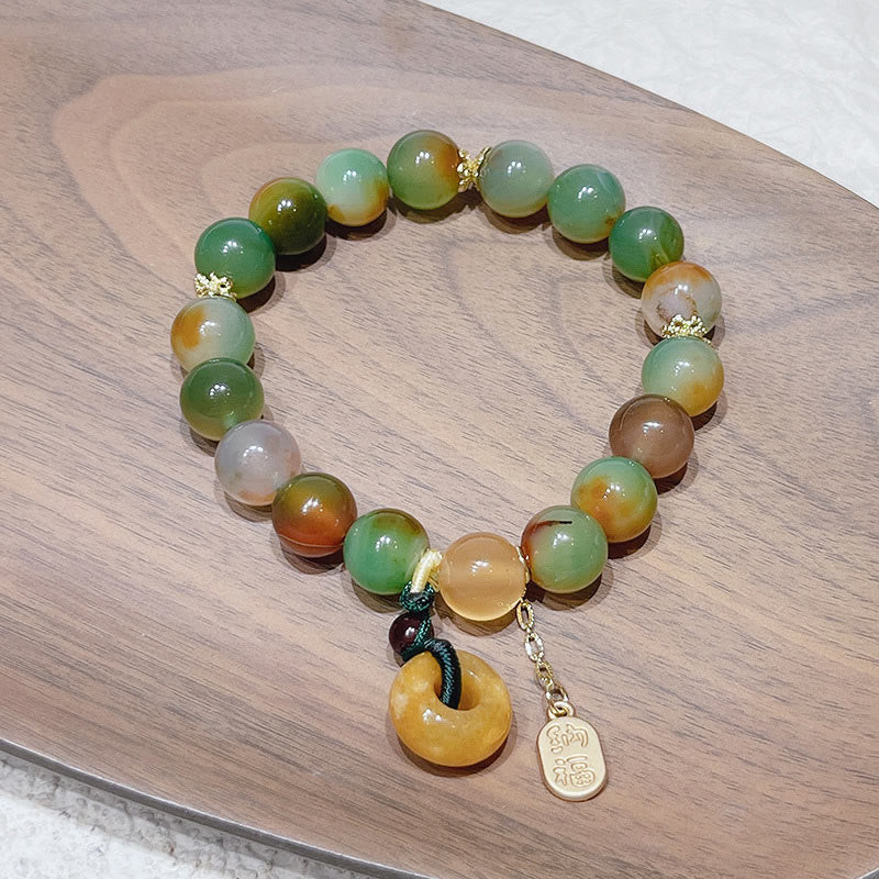 Buddha Stones "May Balance and Safety Be With You"Peacock Agate Bracelet Includes Gift Message Card
