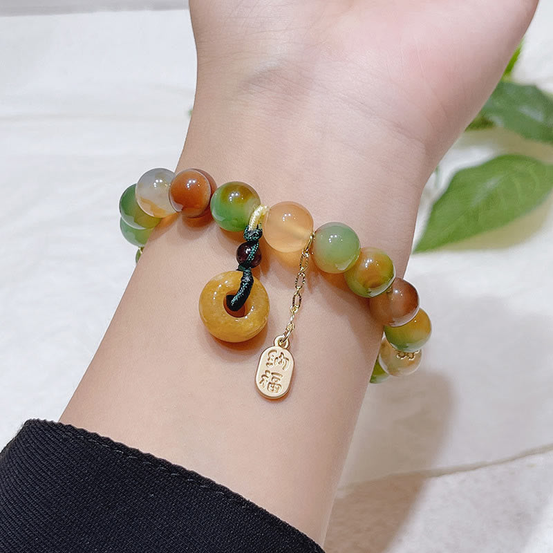 Buddha Stones "May Balance and Safety Be With You"Peacock Agate Bracelet Includes Gift Message Card