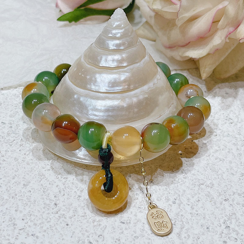 Buddha Stones "May Balance and Safety Be With You"Peacock Agate Bracelet Includes Gift Message Card