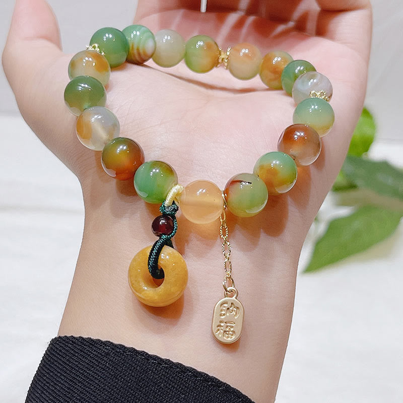 Buddha Stones "May Balance and Safety Be With You"Peacock Agate Bracelet Includes Gift Message Card