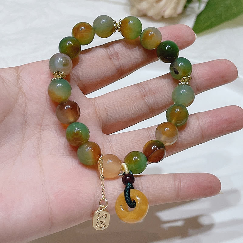 Buddha Stones "May Balance and Safety Be With You"Peacock Agate Bracelet Includes Gift Message Card