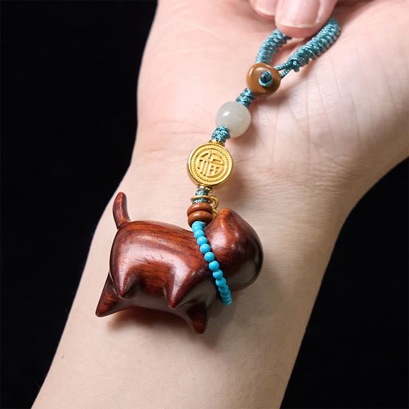 Buddha Stones Hetian Jade Natural Sandalwood Red Sandalwood Green Sandalwood Fu Character Abundance Key Chain
