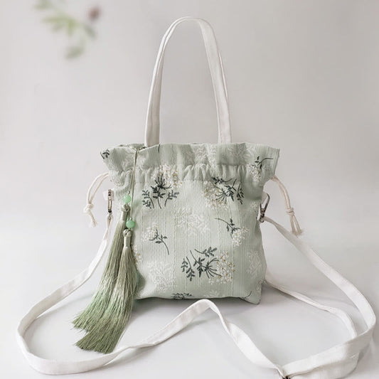 Buddha Stones White Flowers Green Leaves Canvas Tote Crossbody Bag Shoulder Bag Handbag