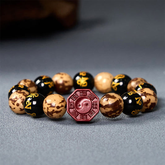 Buddha Stones Bodhi Seed Om Mani Padme Hum Bagua Yin Yang Cinnabar Carved Calm Bracelet