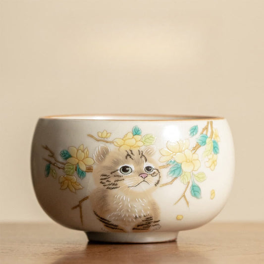 Buddha Stones Cute Cat Yellow Flowers Rabbit Teacup Kung Fu Tea Cup
