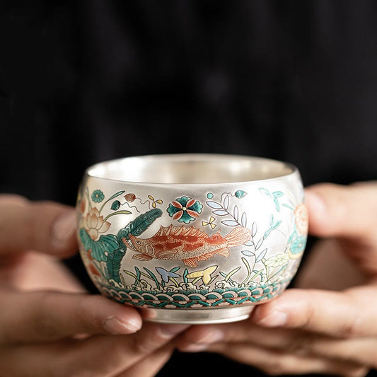 Buddha Stones Fish Lotus Seaweed Valley Mountains Pine Tree Dragon Teacup Kung Fu Tea Cup With Gift Box