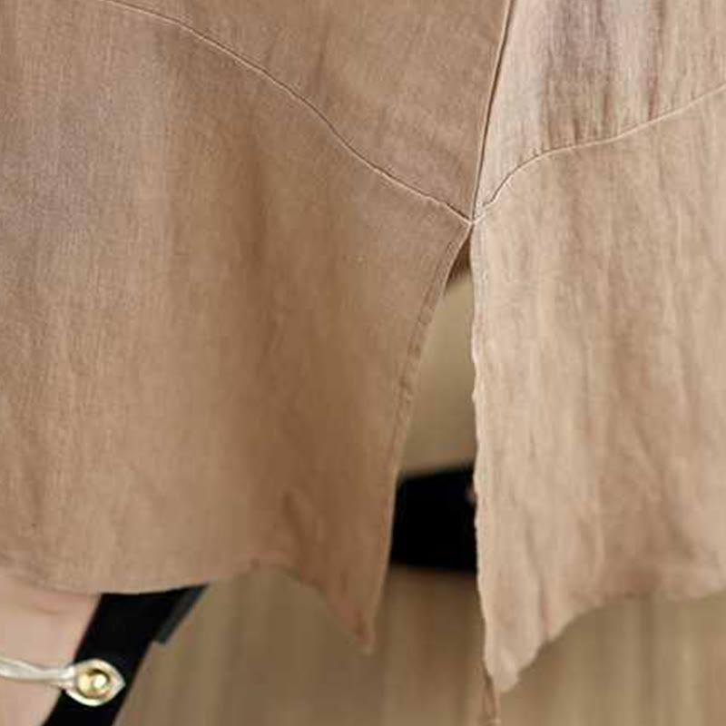 Buddha Stones Spring Plain Irregular Sleeveless Cotton Linen Midi Dress With Pockets