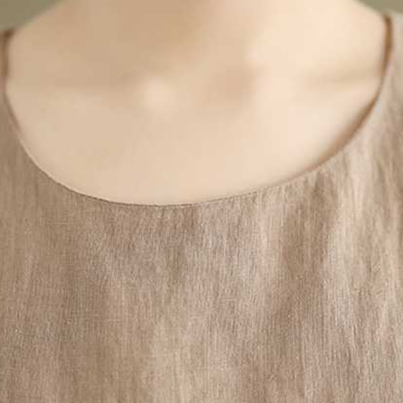 Buddha Stones Spring Plain Irregular Sleeveless Cotton Linen Midi Dress With Pockets