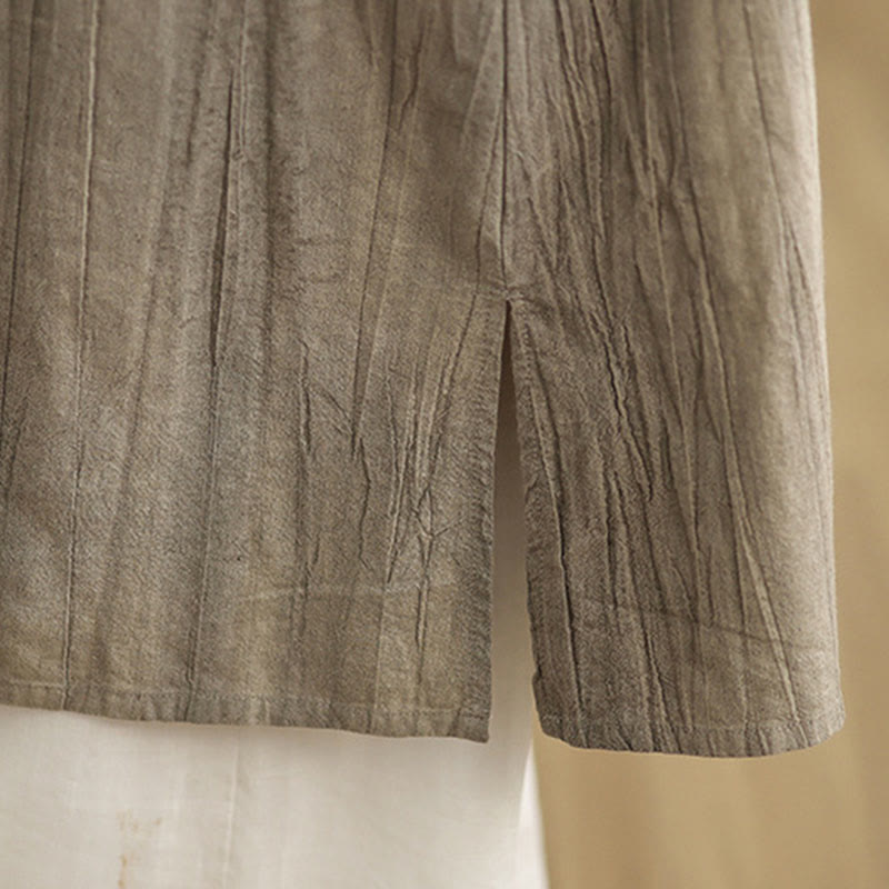 Buddha Stones Tie Dye Chinese Frog-Button Ramie Linen Sleeveless Midi Dress With Pockets