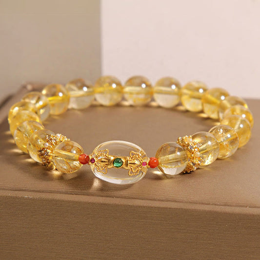 Buddha Stones Natural Golden Rutilated Quartz Beads Auspiciousness Bracelet