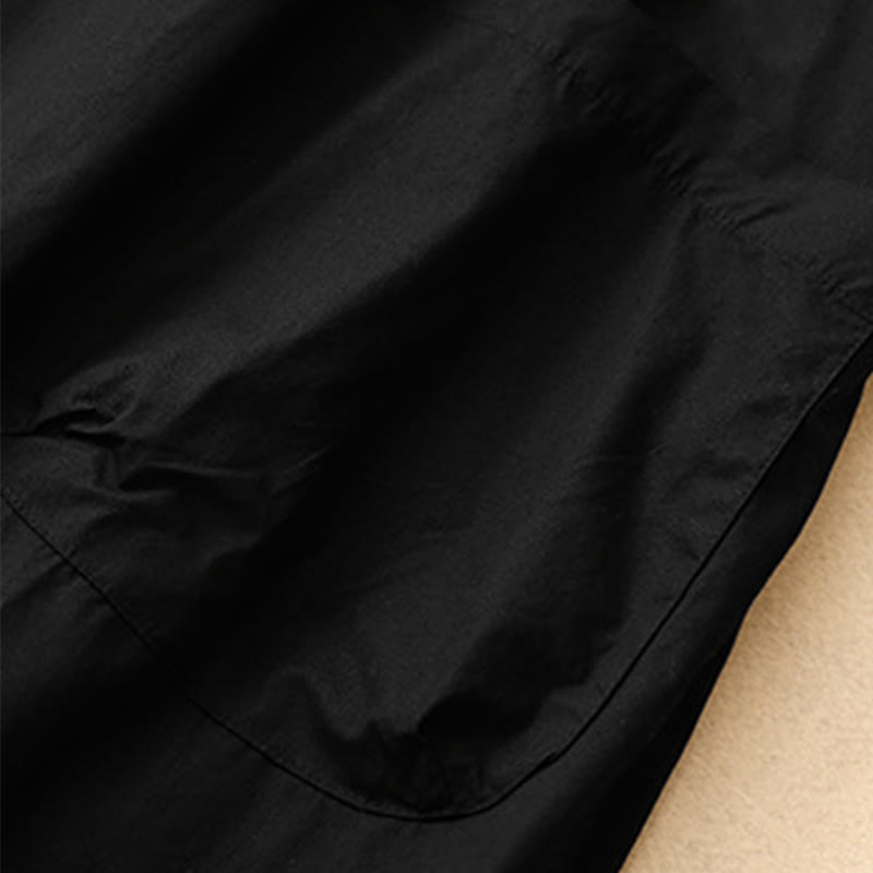 Buddha Stones Summer Plain Crew Neck Simple Short Sleeve Design Midi Dress With Pockets