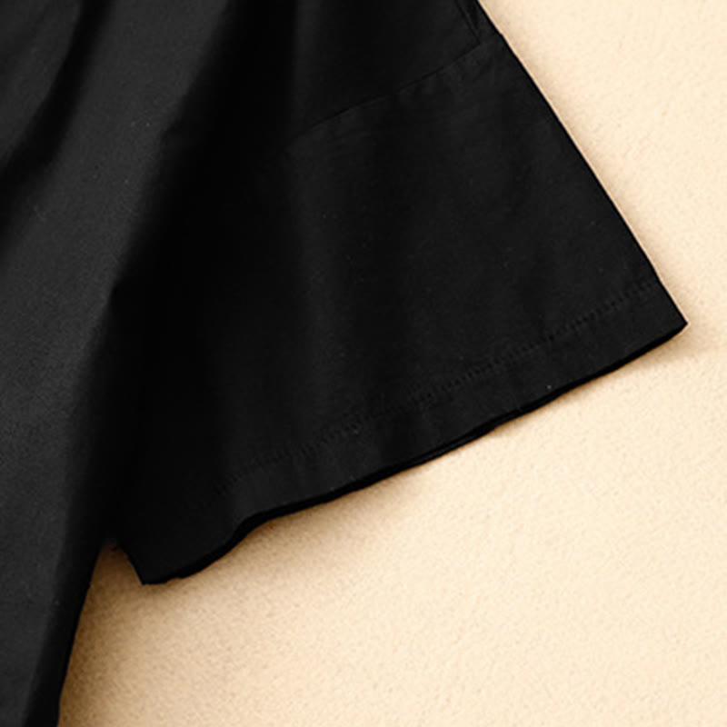 Buddha Stones Summer Plain Crew Neck Simple Short Sleeve Design Midi Dress With Pockets