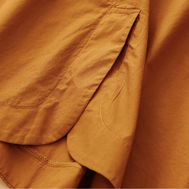 Buddha Stones Summer Plain Crew Neck Simple Short Sleeve Design Midi Dress With Pockets