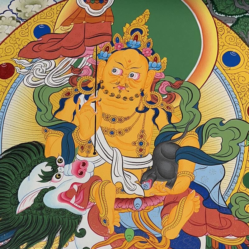 Buddha Stones Tibetan Thangka Painting Yellow God of Wealth Green Tara Avalokitesvara Handmade Decoration Blind Box(Random Style)