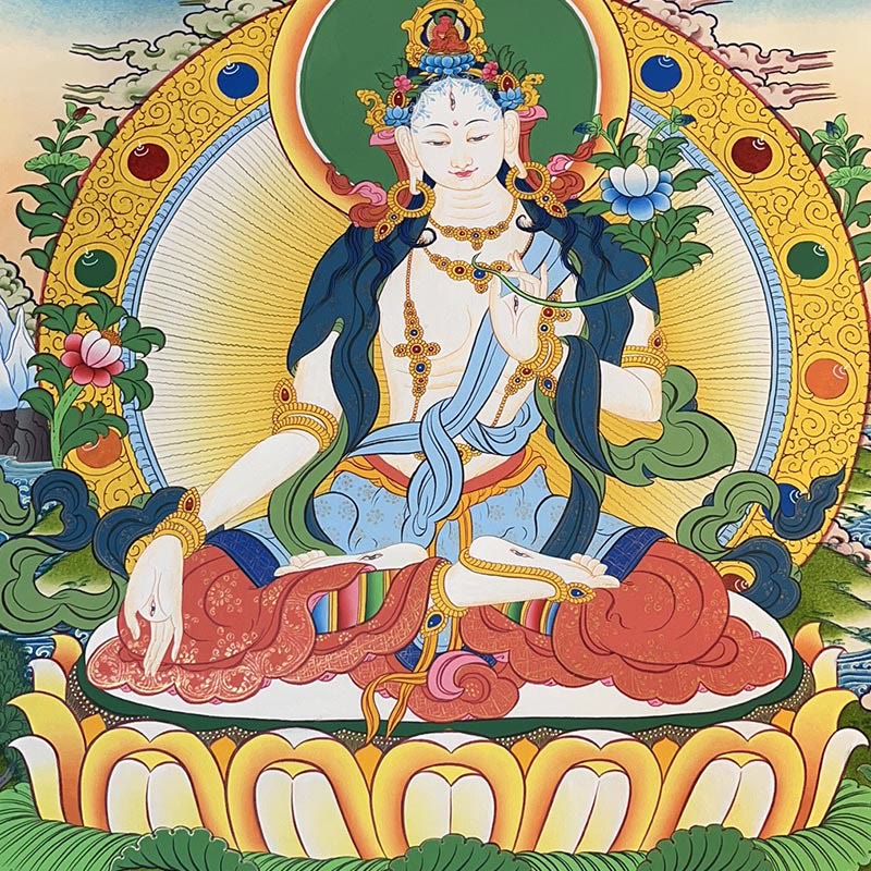 Buddha Stones Tibetan Thangka Painting Yellow God of Wealth Green Tara Avalokitesvara Handmade Decoration Blind Box(Random Style)