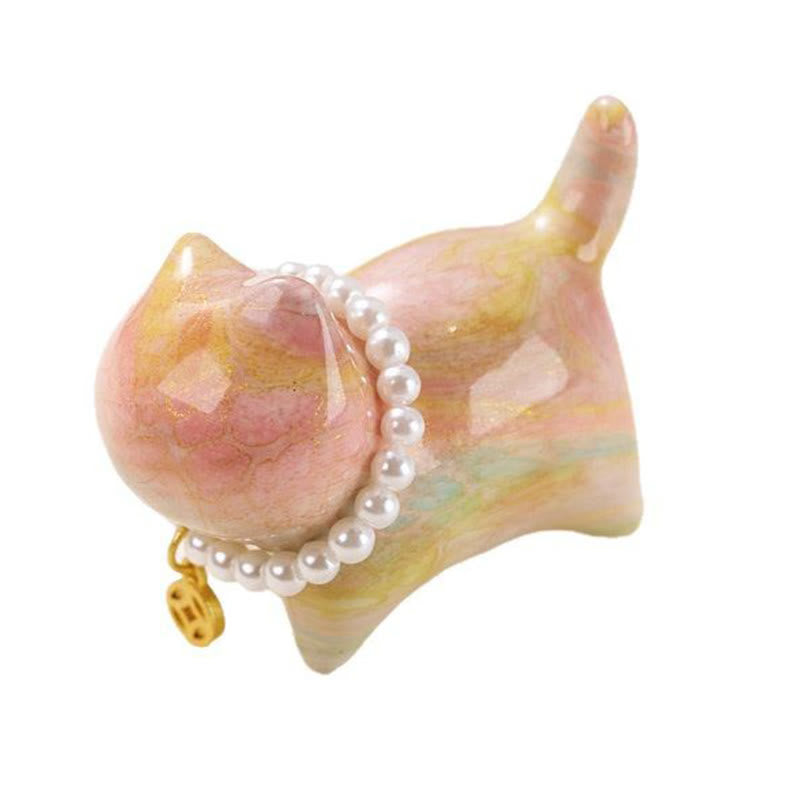 Buddha Stones Sandalwood Lucky Mini Cat Lacquer Craft Healing Decoration Random Color(Blind Box)