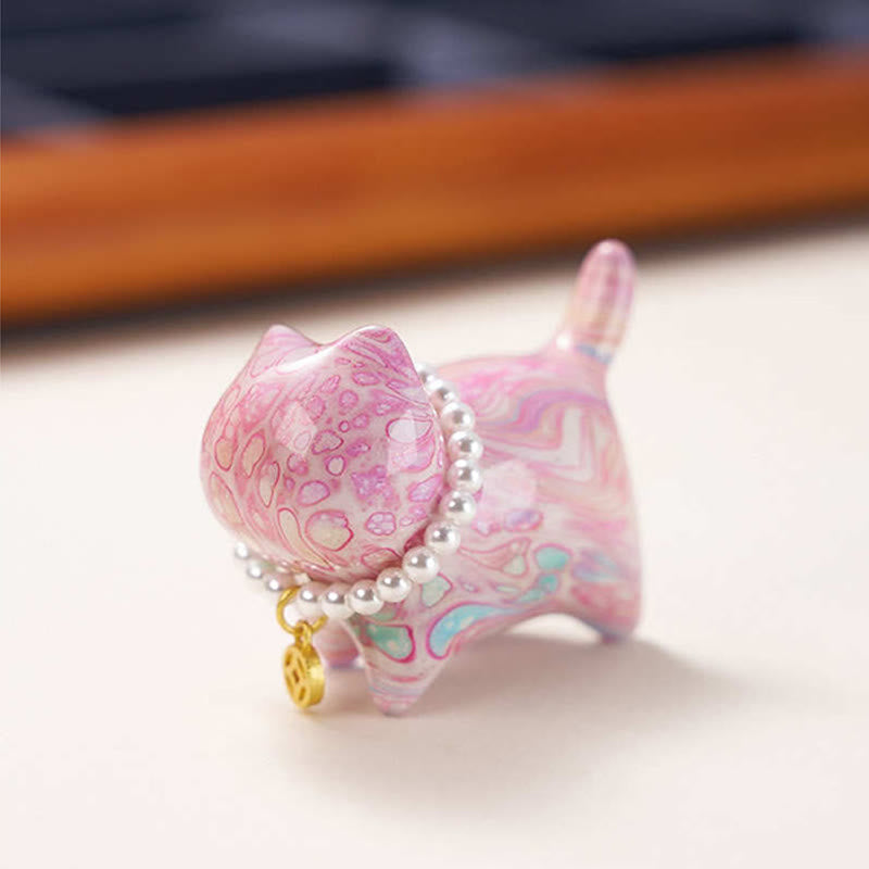 Buddha Stones Sandalwood Lucky Mini Cat Lacquer Craft Healing Decoration Random Color(Blind Box)