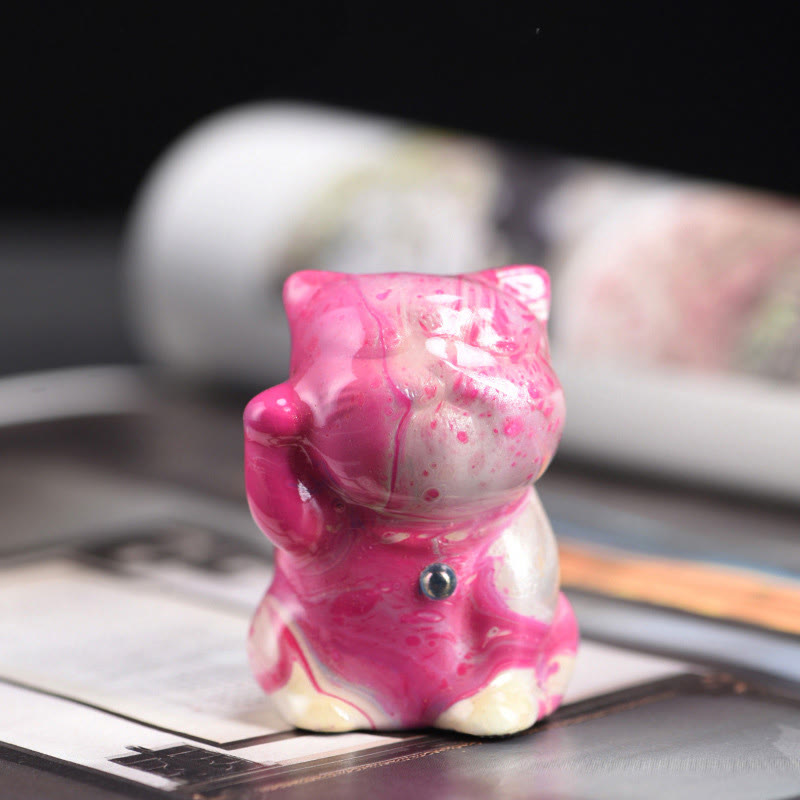 Buddha Stones Cute Mini Cat Rosewood Lacquer Craft Warmth Decoration Random Color(Blind Box)