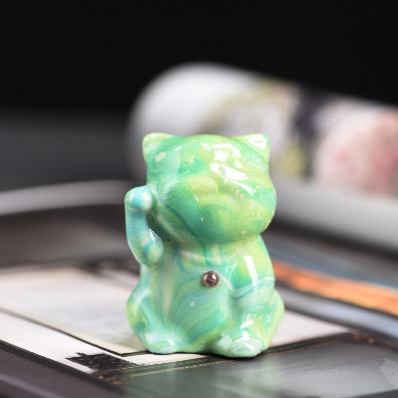 Buddha Stones Cute Mini Cat Rosewood Lacquer Craft Warmth Decoration Random Color(Blind Box)