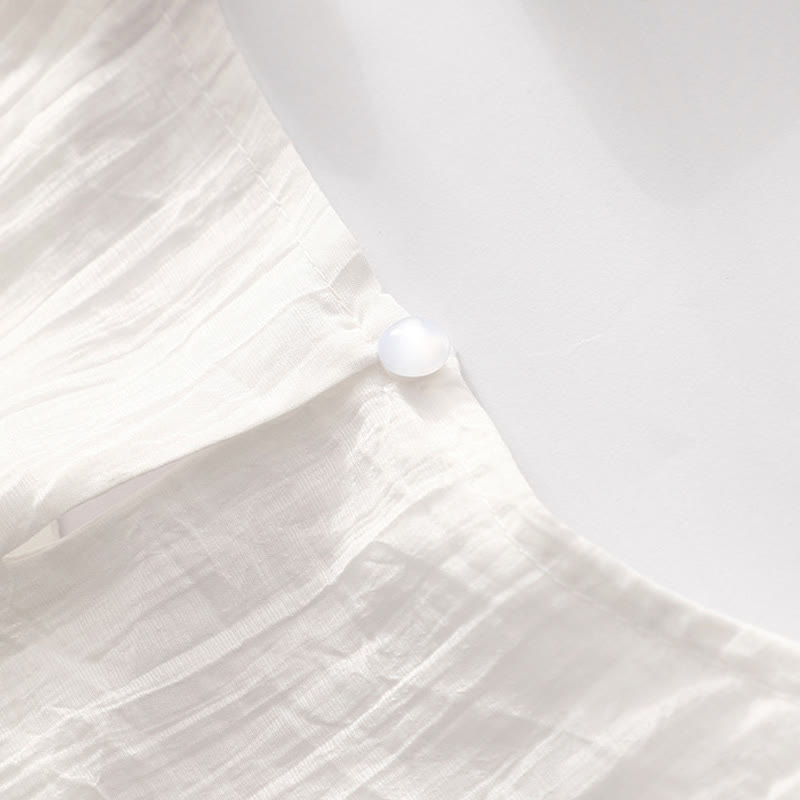 Buddha Stones Summer Casual Plain Embroidery Double Layer Short Sleeve Cotton Linen Midi Dress
