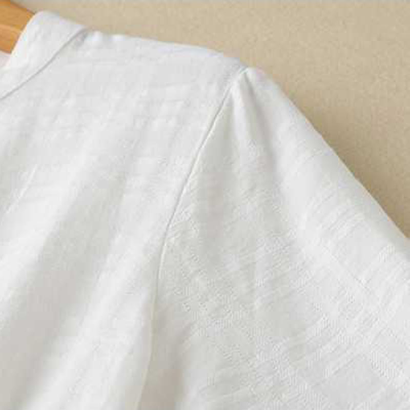 Buddha Stones Retro Solid Color Drawstring Frog-Button Design Long Sleeve Cotton Linen Midi Dress With Pockets