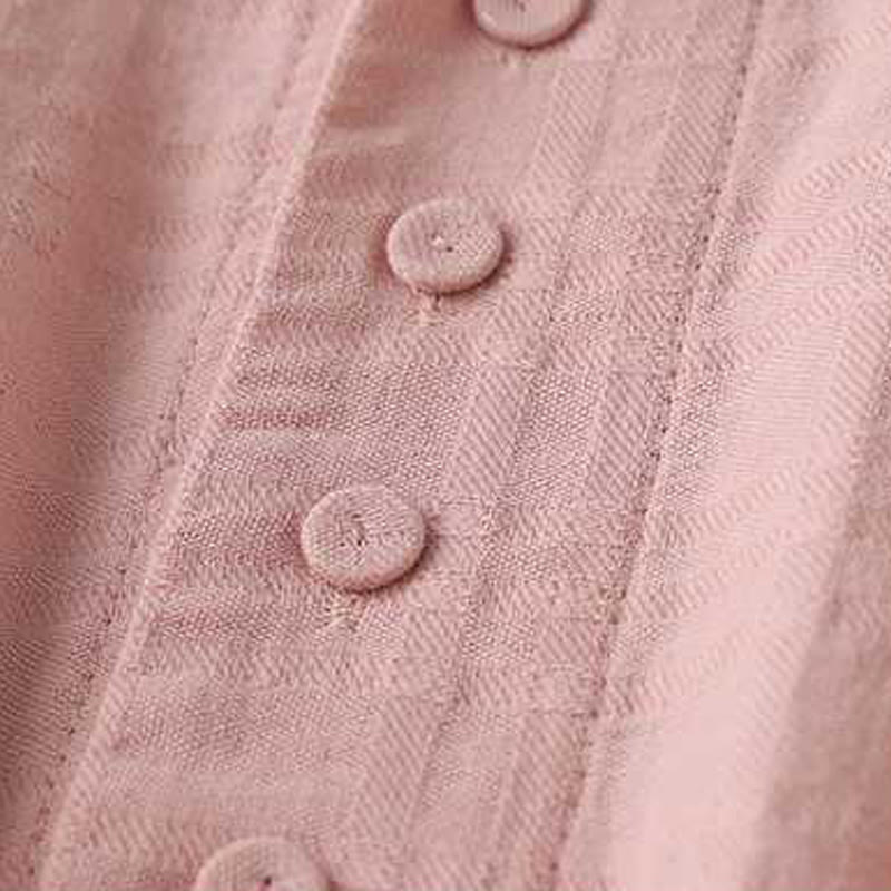 Buddha Stones Retro Solid Color Drawstring Frog-Button Design Long Sleeve Cotton Linen Midi Dress With Pockets