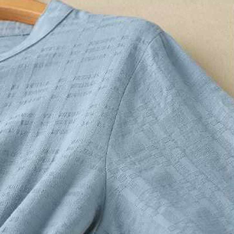 Buddha Stones Retro Solid Color Drawstring Frog-Button Design Long Sleeve Cotton Linen Midi Dress With Pockets