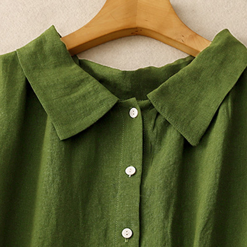 Buddha Stones Summer Plain Lace-up Button Front Design Lapel Sleeveless Cotton Midi Dress Cardigan