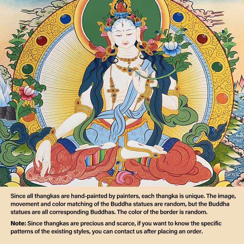 Buddha Stones Tibetan Thangka Painting Yellow God of Wealth Green Tara Avalokitesvara Handmade Decoration Blind Box(Random Style)