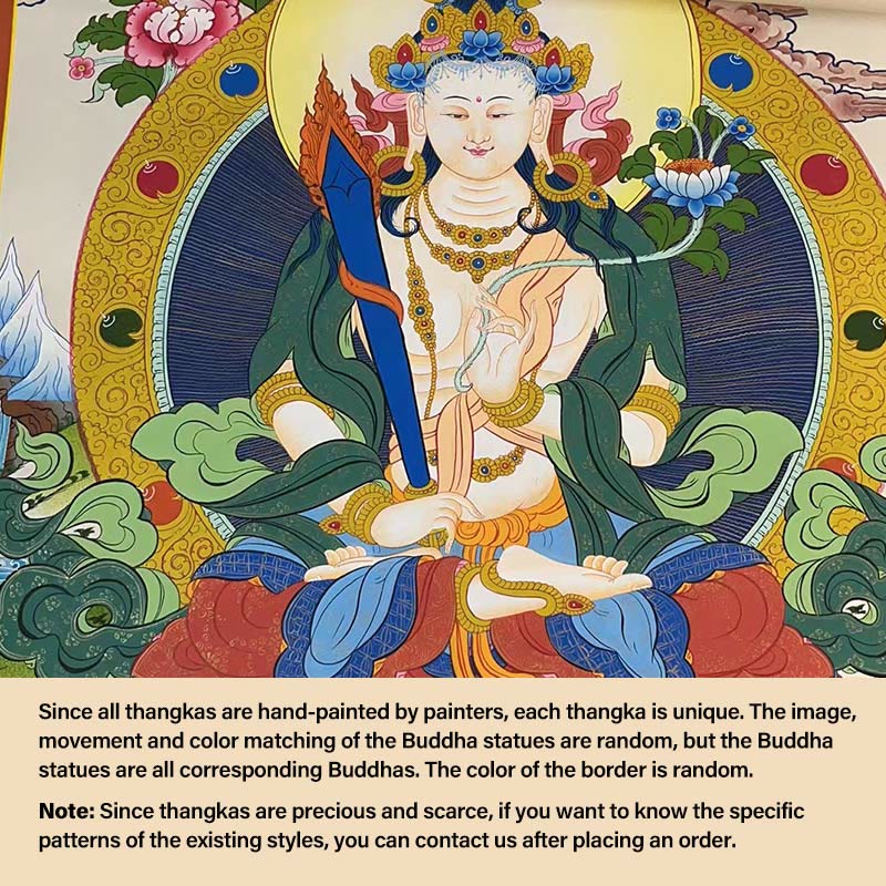 Buddha Stones Tibetan Thangka Painting Yellow God of Wealth Green Tara Avalokitesvara Handmade Decoration Blind Box(Random Style)