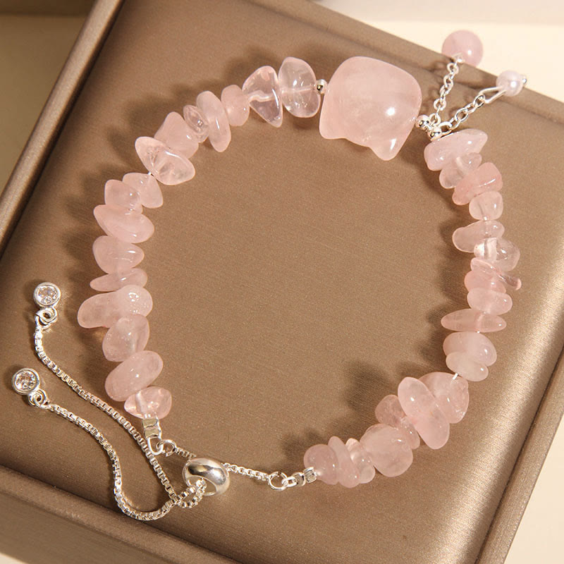 Buddha Stones Natural Pink Crystal Agate Gravel Stone Cat Head Soothing Bracelet