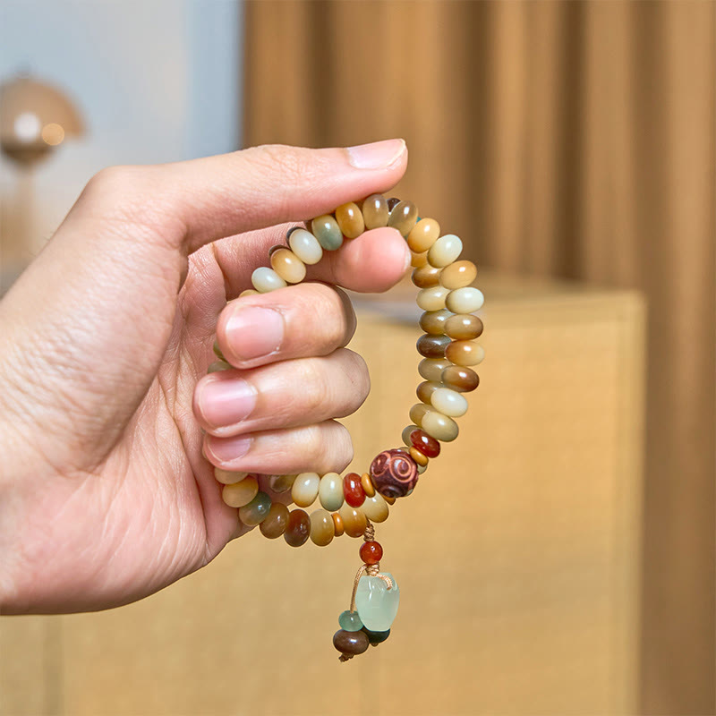 Buddha Stones Colorful Bodhi Seed Peace Lock Charm Wisdom Abacus Beads Double Wrap Bracelet