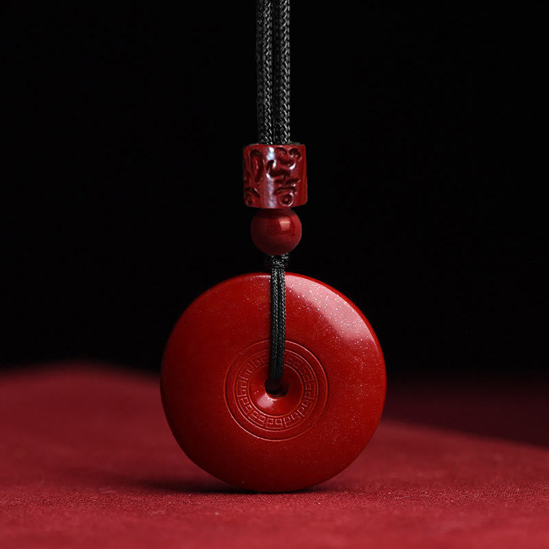 Buddha Stones Natural Cinnabar Lotus Peace Buckle Blessing Necklace String Pendant