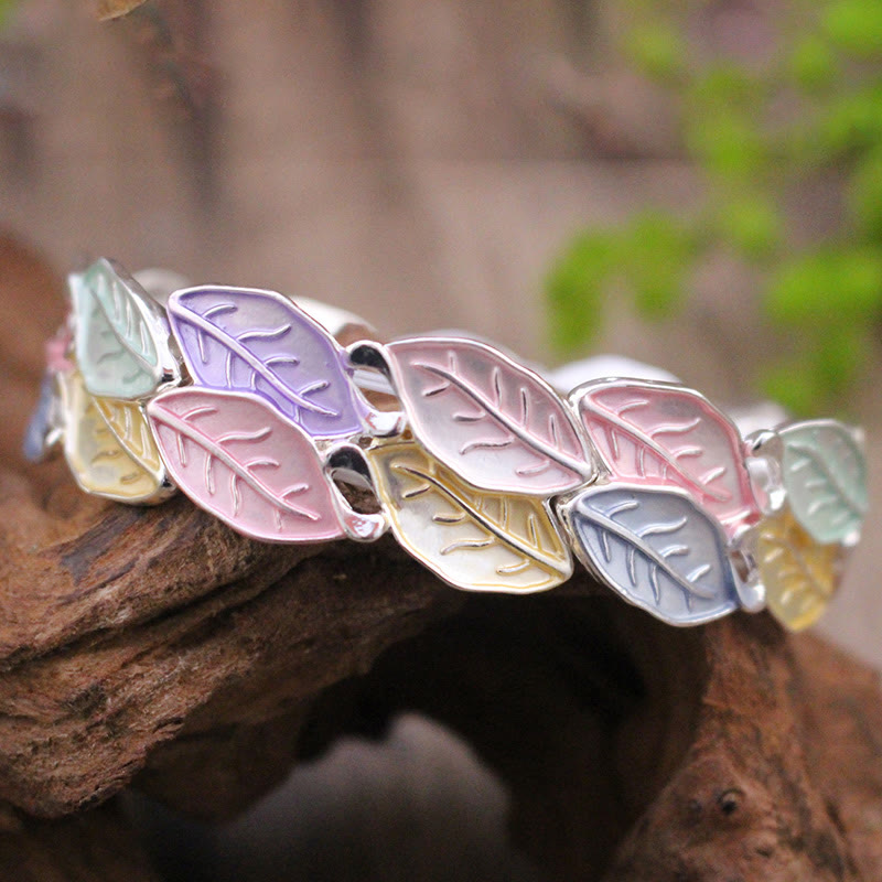 Buddha Stones Colorful Leaves Alloy Luck Elastic Bracelet Bangle