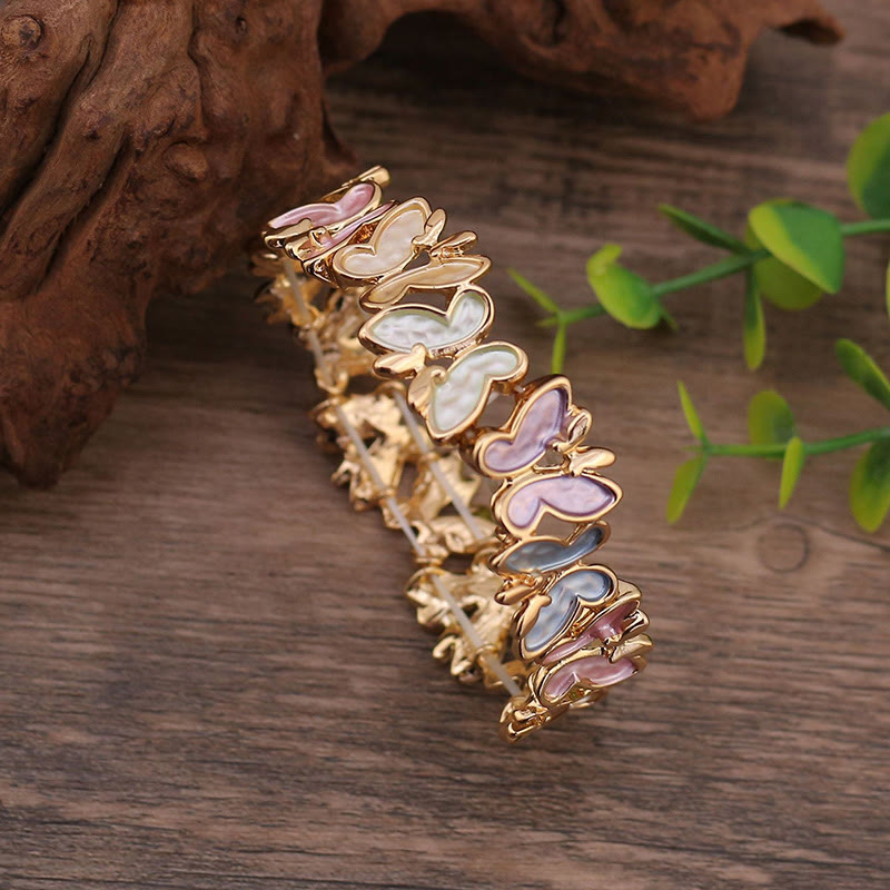 Buddha Stones Colorful Butterfly Freedom Alloy Elastic Bracelet Bangle