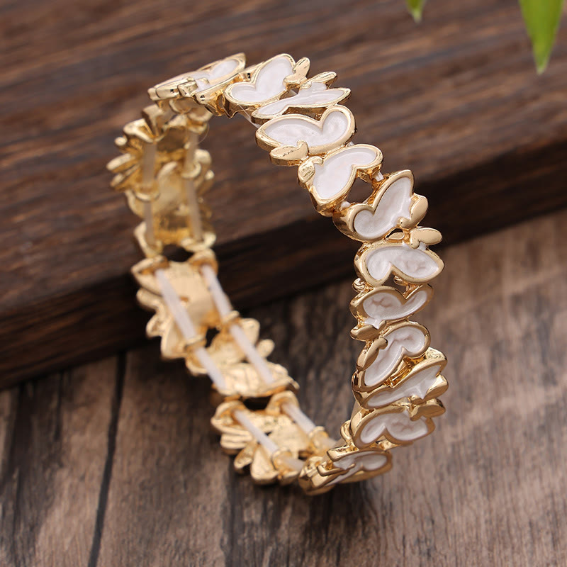 Buddha Stones Colorful Butterfly Freedom Alloy Elastic Bracelet Bangle