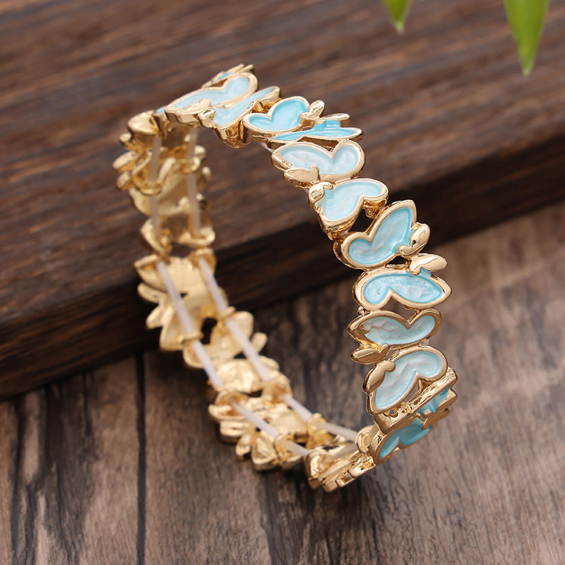 Buddha Stones Colorful Butterfly Freedom Alloy Elastic Bracelet Bangle