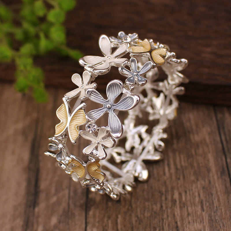Buddha Stones Colorful Butterfly Flowers Love Alloy Elastic Bracelet Bangle