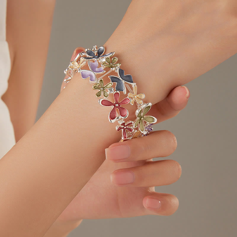 Buddha Stones Colorful Butterfly Flowers Love Alloy Elastic Bracelet Bangle