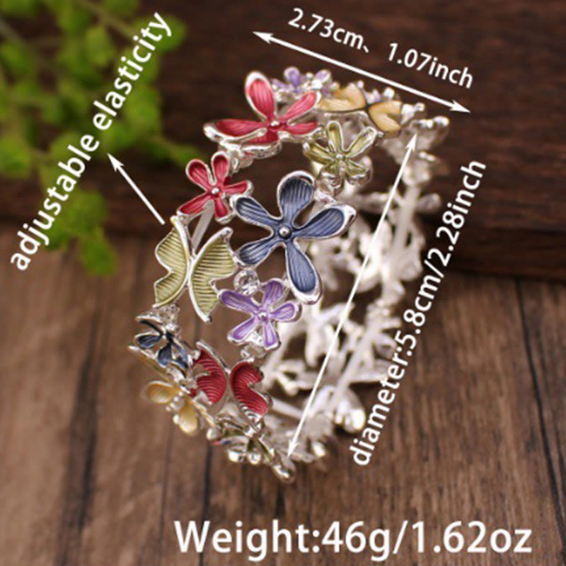 Buddha Stones Colorful Butterfly Flowers Love Alloy Elastic Bracelet Bangle