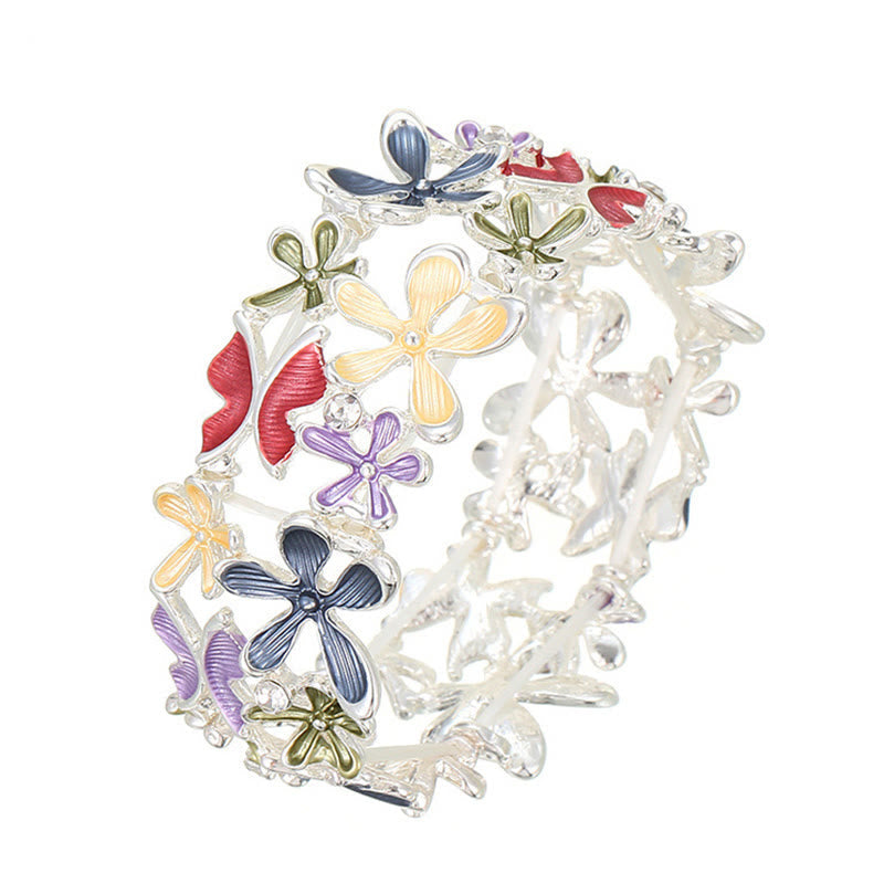 Buddha Stones Colorful Butterfly Flowers Love Alloy Elastic Bracelet Bangle