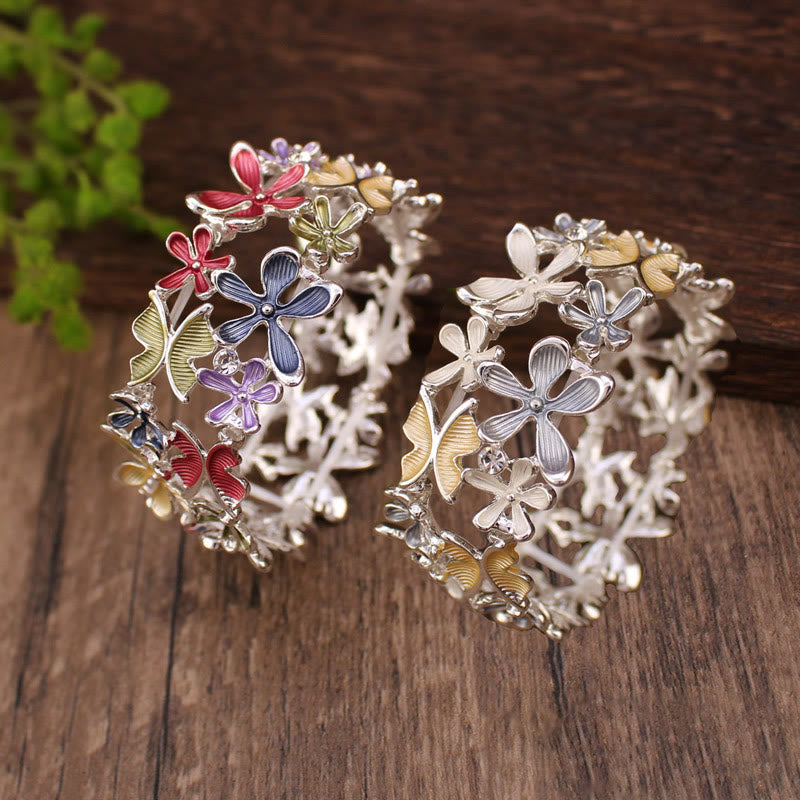 Buddha Stones Colorful Butterfly Flowers Love Alloy Elastic Bracelet Bangle