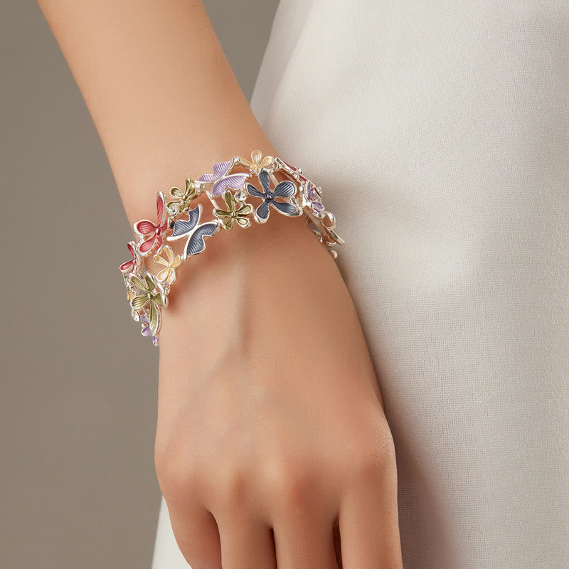 Buddha Stones Colorful Butterfly Flowers Love Alloy Elastic Bracelet Bangle