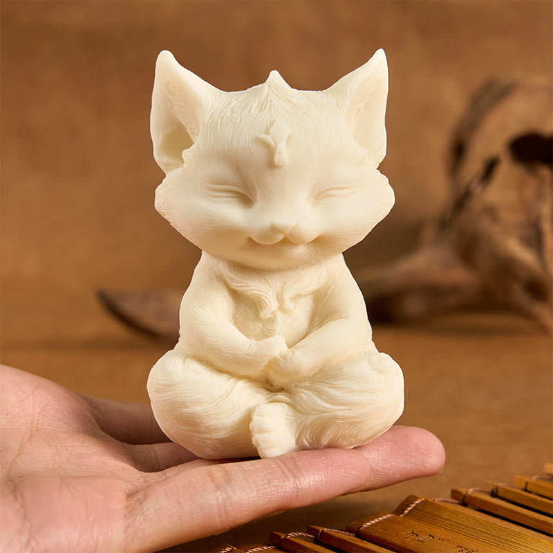 Buddha Stones Nine Tailed Fox Carved Ivory Fruit Blessing Home Decoration