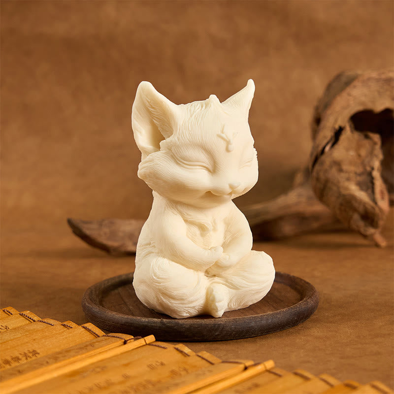 Buddha Stones Nine Tailed Fox Carved Ivory Fruit Blessing Home Decoration