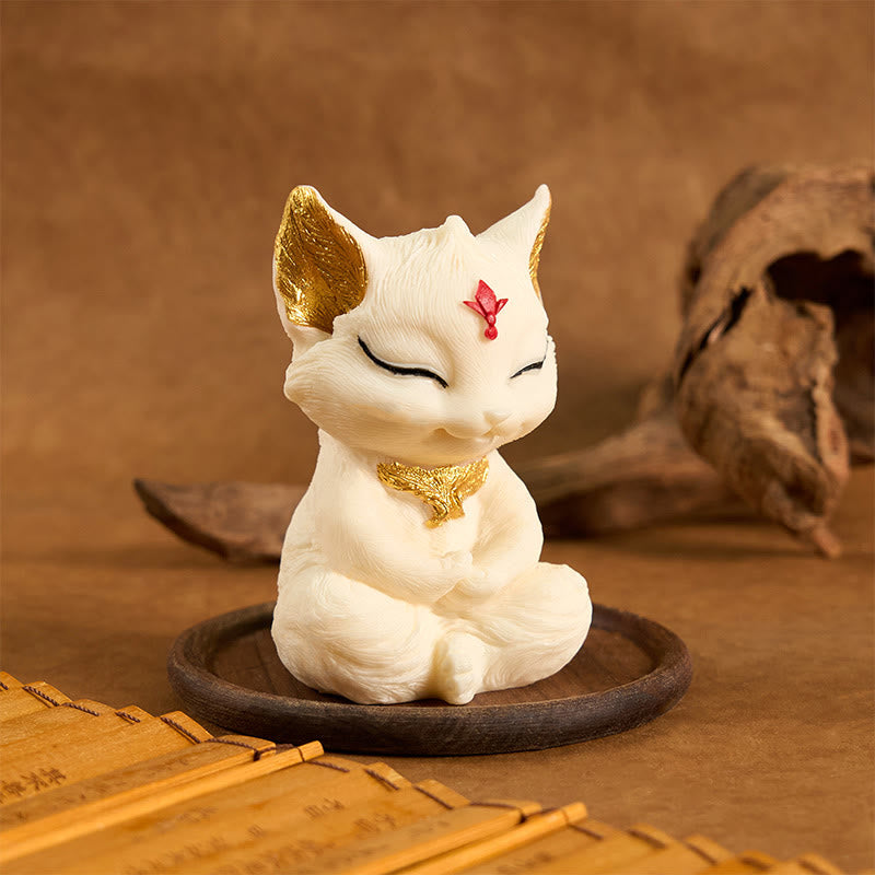 Buddha Stones Nine Tailed Fox Carved Ivory Fruit Blessing Home Decoration