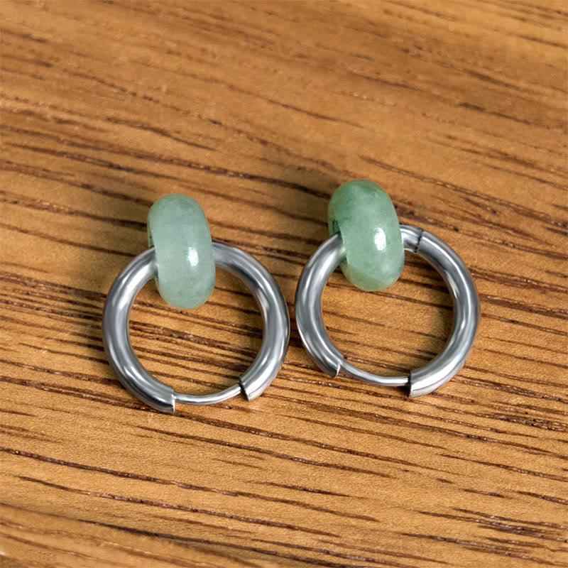 Buddha Stones "Sending Calm and Elegance"Titanium Steel Jade Earrings Includes Gift Message Card